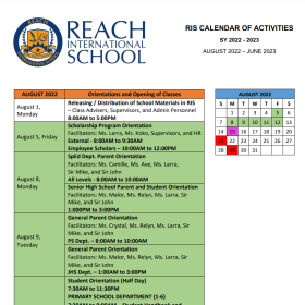 SY 2022 - 2023 Calendar of Activities